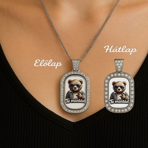 Kétoldalas kristályos nyaklánc � egyedi fotóval és macis mintával, Ékszer, Nyaklánc, Medálos nyaklánc, Festett tárgyak, MESKA