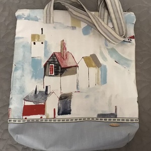 Tengerparti kisfalu szaladgálós válltáska, szatyor - táska & tok - bevásárlás & shopper táska - shopper, textiltáska, szatyor - Meska.hu