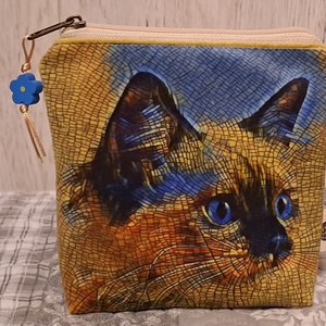 Cica sárga kékben :) neszesszer/sminktáska/betéttartó - táska & tok - neszesszer - Meska.hu