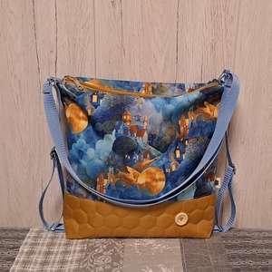 Kék és aranysárga :) variálható válltáska/hátizsák/crossbody táska - Meska.hu