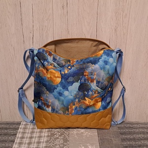 Kék és aranysárga :) variálható válltáska/hátizsák/crossbody táska - táska & tok - variálható táska - Meska.hu