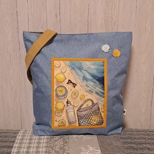 Strandcuccok :) szatyor, ökotáska, válltáska, Táska & Tok, Bevásárlás & Shopper táska, Shopper, textiltáska, szatyor, Varrás, Ez az egyszerű vonalú, 40X44 cm nagyságú, 8 cm talpszélességű  szatyor igazi nyári hangulatban kész..., MESKA
