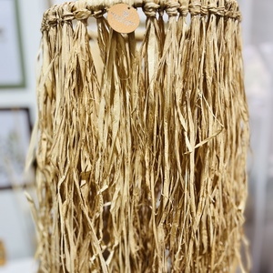 Bohém Lámpion L nagy méretű raffia dekor fa gyöngyökkel - Meska.hu