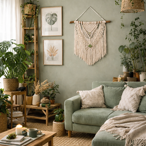 Bohém dekor kerámia ginkgo levéllel (M) makramé fali dekor - otthon & életmód - dekoráció - fali és függő dekoráció - álomfogó - Meska.hu