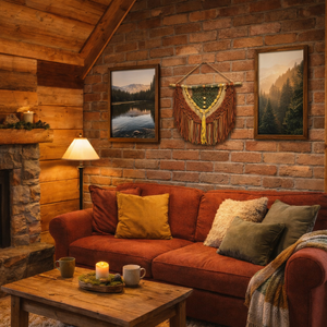 Makramé falidísz Flamenco  50cm x 70 cm bohém (M) falidekor (tégla, okker, fahéj, zöld), Otthon & Életmód, Dekoráció, Fali és függő dekoráció, Falra akasztható dekor, Csomózás, MESKA