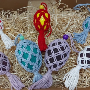 Makramé húsvéti tojás dekoráció szettben - 7db, Otthon & Lakás, Dekoráció, Fali és függő dekoráció, Függődísz, Csomózás, MESKA