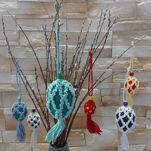 Makramé húsvéti tojás dekoráció szettben - 7db - otthon & lakás - dekoráció - fali és függő dekoráció - függődísz - Meska.hu