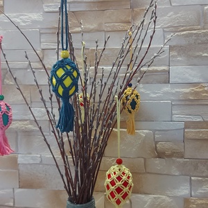Makramé húsvéti tojás dekoráció szettben - 5db, Otthon & Lakás, Dekoráció, Fali és függő dekoráció, Függődísz, Csomózás, MESKA