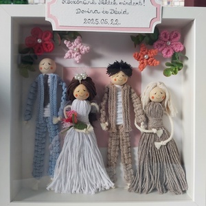 Esküvői szülőköszöntő ajándék makramé figurákkal, Otthon & Életmód, Dekoráció, Kép & Falikép, 3d képek, Csomózás, Újrahasznosított alapanyagból készült termékek, MESKA