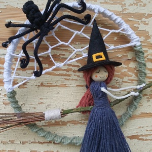 Makramé boszis ajtódísz Halloween-re - otthon & életmód - dekoráció - halloween - halloweeni ajtódíszek és ablakdíszek - Meska.hu