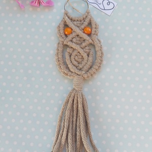 Baglyos makramé kulcstartó vagy táskadísz, Táska & Tok, Kulcstartó & Táskadísz, Táskadísz, Csomózás, Újrahasznosított alapanyagból készült termékek, MESKA