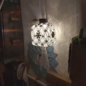 Makramé jégkocka lámpácska - karácsony - karácsonyi lakásdekoráció - karácsonyi lakásdíszek - Meska.hu