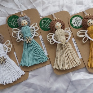 Makramé angyalka, karácsonyfadísz - karácsony - karácsonyi lakásdekoráció - karácsonyfadíszek - Meska.hu