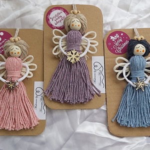 Makramé angyalka, karácsonyfadísz - karácsony - karácsonyi lakásdekoráció - karácsonyfadíszek - Meska.hu