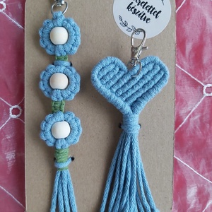 Makramé kulcstartó és táskadísz szett, Táska & Tok, Kulcstartó & Táskadísz, Táskaakasztó, Csomózás, Újrahasznosított alapanyagból készült termékek, MESKA