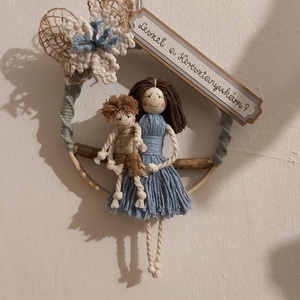 Keresztszülő felkérő makramé figurákkal - baba - mama - keresztelő kellékek - keresztszülő felkérő - Meska.hu