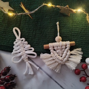 Karácsonyfa díszek, Karácsony, Karácsonyi lakásdekoráció, Karácsonyfadíszek, Csomózás, MESKA