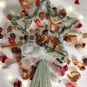 Csillag alakú makramé kopogtató, Karácsony, Adventi díszek, Adventi ajtódísz, Csomózás, MESKA