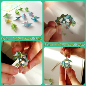 Haru - Origami fülbevaló csiszolt gyöngyökkel - Meska.hu