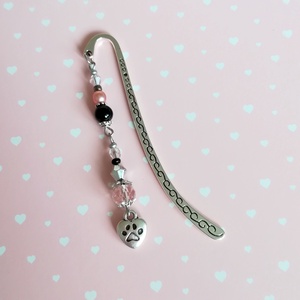 Kutyás ezüst színű könyvjelző, <3 my dog charm-mal, rózsaszín-fekete-ezüst gyöngyökkel - otthon & életmód - papír, írószer - Meska.hu