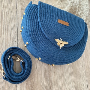 Petrolkék crossbody táska arany szegecsekkel - stílusos kistáska akár más színben is  - Meska.hu