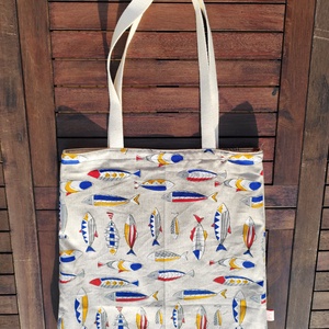 Vászon táska (tüzijátékos-halacskás) - táska & tok - bevásárlás & shopper táska - shopper, textiltáska, szatyor - Meska.hu