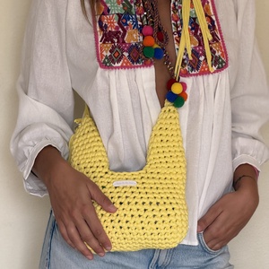 Yellow puffer crochet bag - táska & tok - kézitáska & válltáska - alkalmi táska - Meska.hu