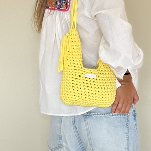 Yellow puffer crochet bag - táska & tok - kézitáska & válltáska - alkalmi táska - Meska.hu