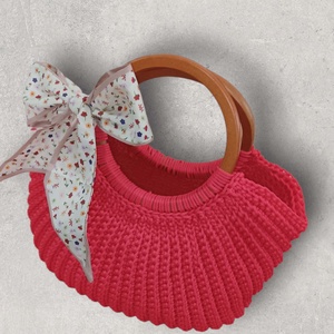 Piros, horgolt kagylótáska - táska & tok - kézitáska & válltáska - kézitáska - Meska.hu