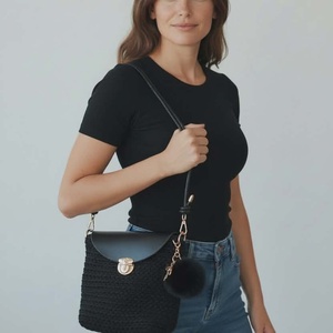 Fekete horgolt válltáska - táska & tok - kézitáska & válltáska - válltáska - Meska.hu