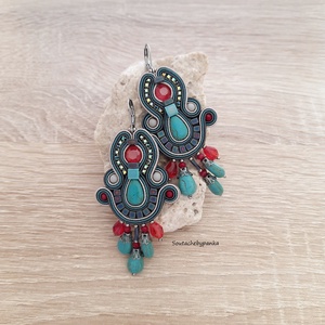 Bohém sujtás fülbevaló, Ékszer, Fülbevaló, Csillár fülbevaló, Ékszerkészítés, Gyöngyfűzés, gyöngyhímzés, MESKA