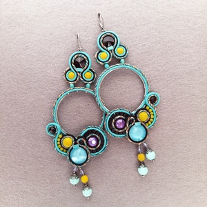 Türkiz sujtás fülbevaló, Ékszer, Fülbevaló, Csillár fülbevaló, Ékszerkészítés, Gyöngyfűzés, gyöngyhímzés, MESKA