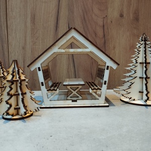 Mini kerti kiülő fenyőfákkal - játék & sport - baba & babaház - babaház - Meska.hu