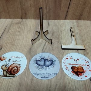 Szerelmes üveglap fa tartóval  - otthon & életmód - dekoráció - kép & falikép - üvegkép - Meska.hu