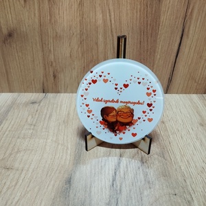 Szerelmes üveglap fa tartóval  - otthon & életmód - dekoráció - kép & falikép - üvegkép - Meska.hu