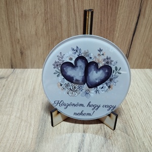 Szerelmes üveglap fa tartóval  - otthon & életmód - dekoráció - kép & falikép - üvegkép - Meska.hu