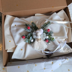 Karácsonyi masni kopogtató ajtódísz csengettyűvel - otthon & életmód - dekoráció - ajtó- és ablak dekoráció - ajtódísz & kopogtató - Meska.hu