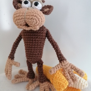 Amigurumi kis majom banánnal , Játék & Sport, Plüssállat & Játékfigura, Majom, Horgolás, MESKA
