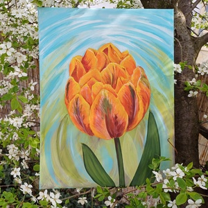 Tulipános, narancs hercegnő tulipán akril festmény,  vászonkép - művészet - festmény - akril - Meska.hu