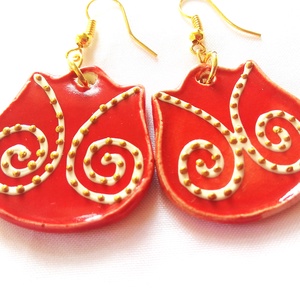 Piros tulipán - kerámia ékszerszett - ékszer - fülbevaló - lógó fülbevaló - Meska.hu