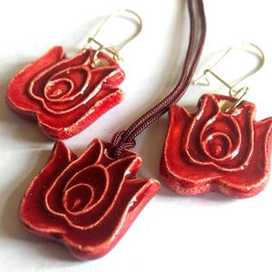 Bordó matyó tulipán - kerámia ékszerszett - ékszer - ékszerszett - Meska.hu