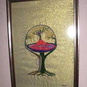Életfa  egyedi hímzéssel, bekeretezve., Kellékek & szerszámok, Méteráru, Szövet, Festészet, Festészet, Hímzés, MESKA