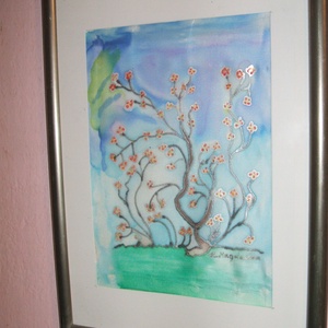 Hernyóselyem festmény, Barackvirágzás., Kellékek & szerszámok, Festészet, MESKA