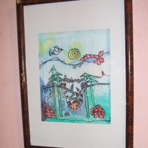 Hernyóselyem festmény, kép. Elsüllyedt város., Kellékek & szerszámok, Festészet, MESKA