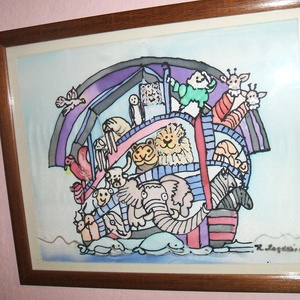 Hernyóselyem festmény, Noé bárkája cimmel., Kellékek & szerszámok, Festészet, MESKA