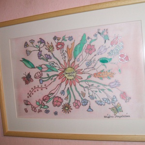 Hernyóselyem festmény, Szerelemvirág cimmel., Kellékek & szerszámok, Festészet, MESKA