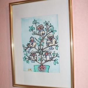 Hernyóselyem festmény. A tudás fája cimmel., Kellékek & szerszámok, Festészet, MESKA