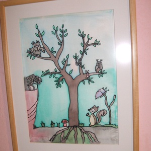 Hernyóselyem festmény. Veszélyben az állatok az erdőben cimmel., Kellékek & szerszámok, Festészet, MESKA