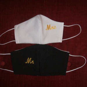 Szájkendők, maszkok esküvőre alkalomra, Mr - Mrs, csipkések - esküvő - kiegészítők - esküvői maszk - Meska.hu