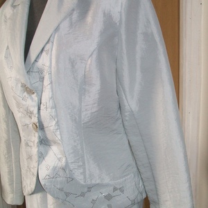 Női elegáns ezüst szinű taft kosztüm, 48-as méret - ruha & divat - női ruha - blézer & kosztüm - Meska.hu
